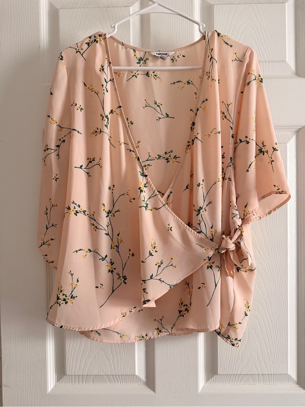 Peach Floral Wrap Blouse with Tie